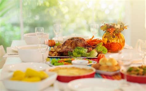 Thanksgiving Dinner Turkey Table Setting Stock Image Image Of Feast
