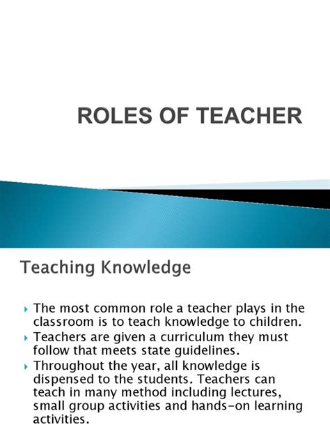 Roles Of Teacher Teachers Curriculum