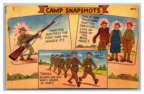 Vintage Military Ww Comic Postcard Army Basic Training Camp Snapshots Topics Militaria