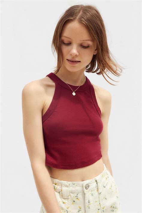 Truly Madly Deeply High Neck Cropped Tank Top Urban Outfitters
