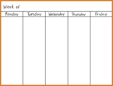 Monday To Friday Calendar Template Example Calendar Printable