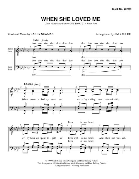 When She Loved Me From Toy Story 2 Arr Jim Kahlke Sheet Music