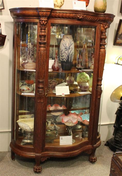 Bargain John S Antiques Antique Curved Glass Oak Curio China Cabinet Highly Carved Bargain