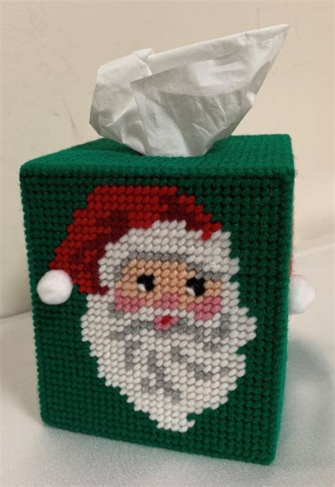 Santa Claus Christmas Decor Tissue Box Cover Coaster Set Plastic Canvas