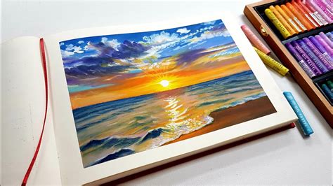 Oil Pastel Drawing Sunset Sea Seascape Oil Pastel Landscape Clouds