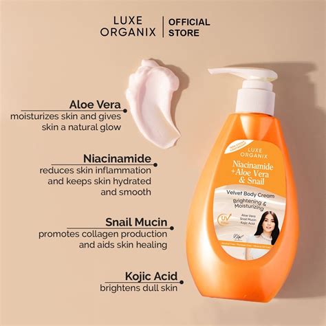 Luxe Organix Niacinamide Aloe Vera And Snail Velvet Body Cream Lobeauty Shop Filipino Beauty