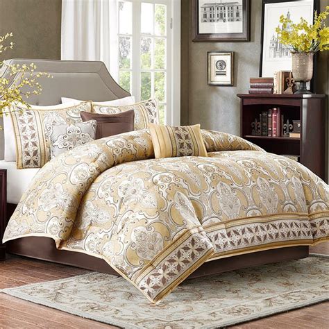 Madison park king comforter set 7 piece. Damask 7 Piece Comforter Set in Gold Polyester Jacquard ...