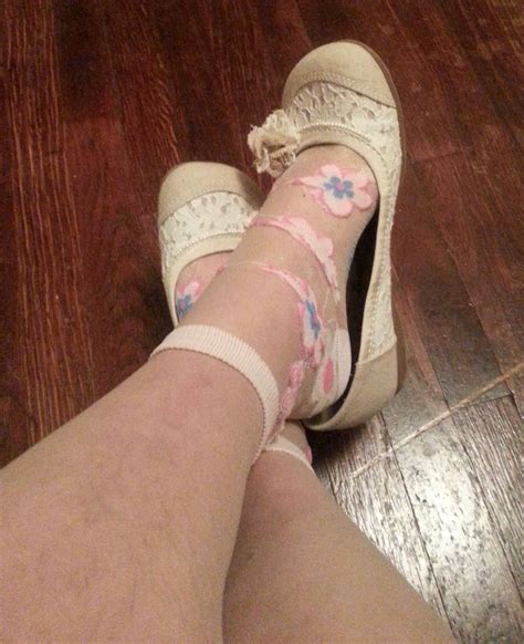 Jellypop Round Toe Flats Sheer Nylon Floral Socks And Nude Sheer To The Waist Pantyhose