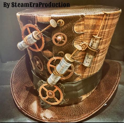 Steampunk Antique Syringes Top Hat With Copper Gears In Size Etsy Uk