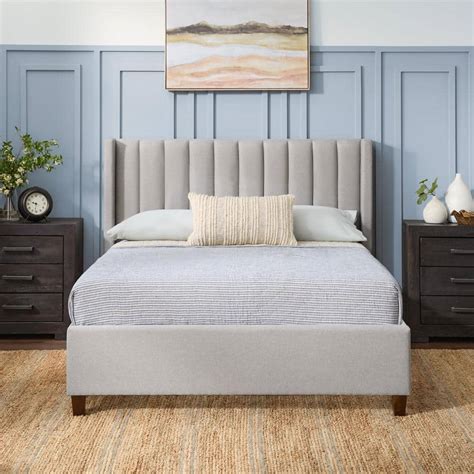Brookside Adele Gray Stone Upholstered Queen Platform Bed Frame With A