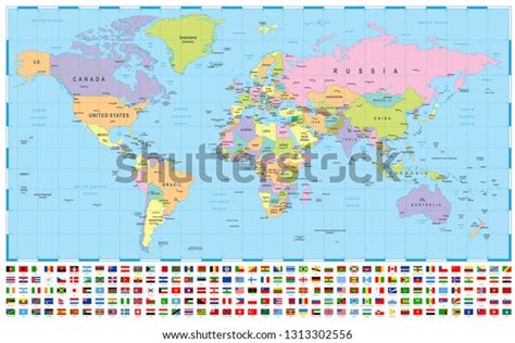 World Map Flags Borders Countries Cities Stock Vector Royalty Free