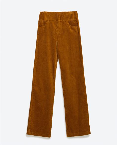 Zara Wide Leg Corduroy Trousers In Brown Lyst