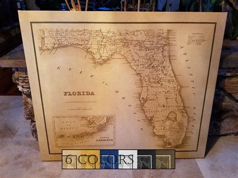 Old Map Of Florida Large Map Paper Or Canvas Ready To Hang Canvas