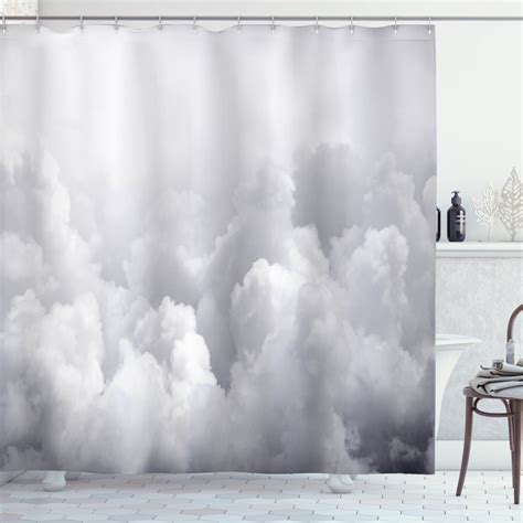 Gray Shower Curtain Set Dark Ominous Clouds In Gothic Style Digital