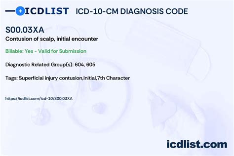 Icd 10 Cm Diagnosis Code S0003xa Contusion Of Scalp Initial Encounter
