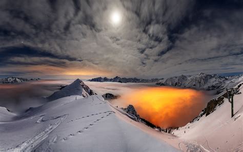 Wallpaper Id 115681 Nature Landscape Winter Snow Moon Sunset