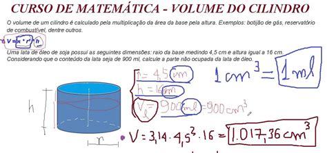 Curso De Matemática Volume Do Cilindro Área Da Base Vezes Altura
