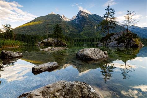 Lake Hintersee In The Bavarian Alps At Ramsau In Germany Stock Image