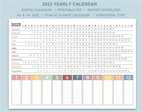 Yearly Calendar Printable 2023 Yearly Planner Year At A Glance
