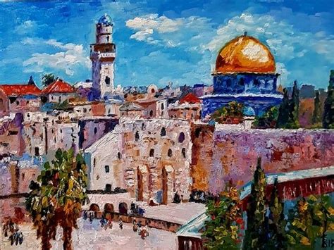 Israel Golden Dome Painting Western Wall Jerusalem Canvas Kotel