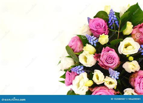 Beautiful Bouquet Of Colorful Flowers On A White Background Close Stock
