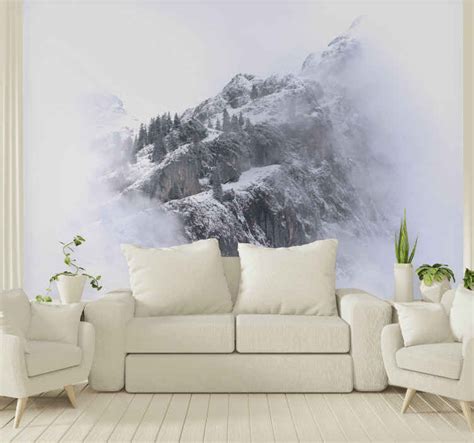 Snowy Mountainous Landscape With Clouds Mountain Mural Tenstickers