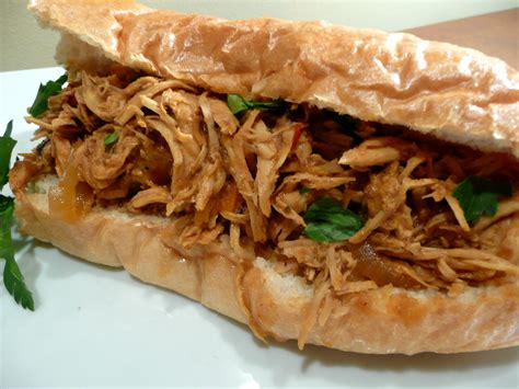 About 10 minutes slow cooker time: Shredded Chicken Sandwich | Feeding My Folks