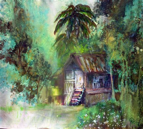 Racquel Gabuyas Art Nipa Hut Philippine Art Watercolor Painting