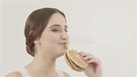 Hungry Fat Man Eating Burger Side View Stock Footage Video Of Male Isolated 164773274