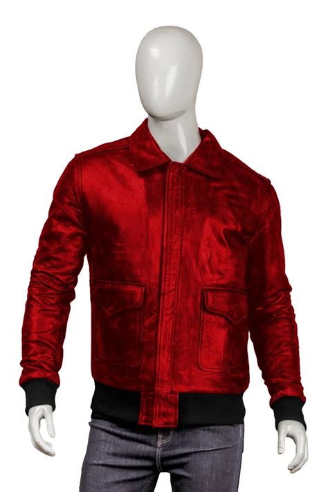 Mens Bomber Red Leather Jacket The Genuine Leather
