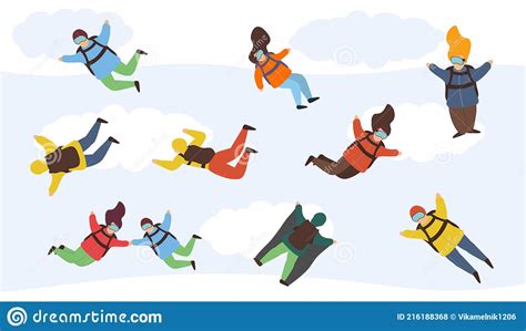 Extreme Parachute Skydivers Stock Vector Illustration Of Collection