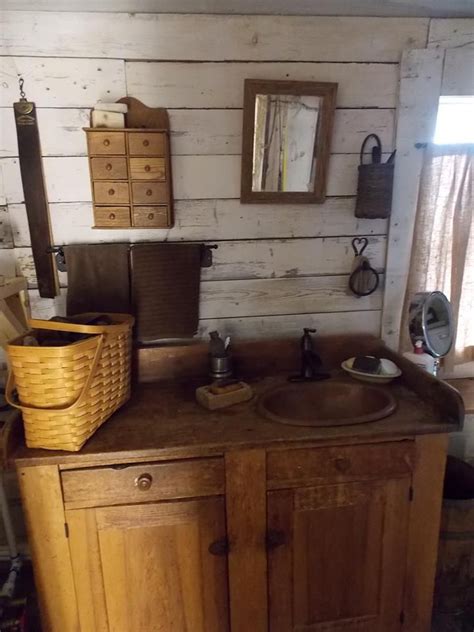 Unfinished natural wood is a great choice for toiletry and. Bathroom of Rustic Cabin, Cottage or Lodge | Primitive ...