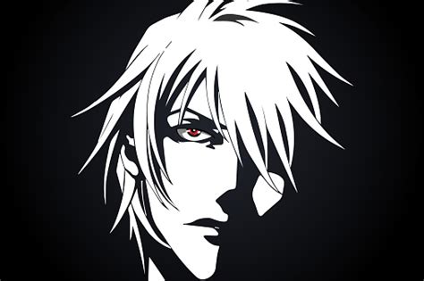 How to become an anime character? Anime Face From Cartoon With Anime Red Eyes On Black And White Background Vector Illustration ...