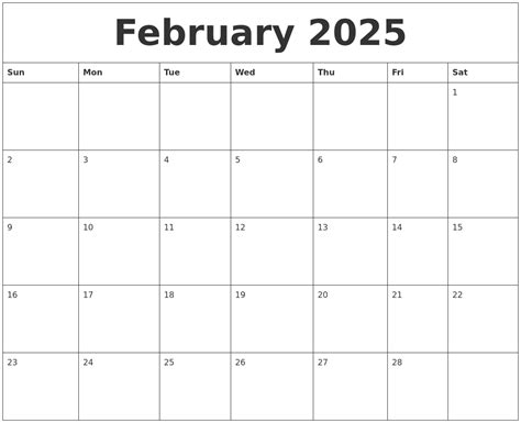 2025 February Calendar Printable Calendar
