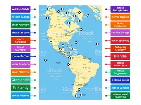 Geografia Klasa 8 Ameryka Północna I Południowa - Ameryka Północna i Południowa wody i wyspy - Wykres z etykietami