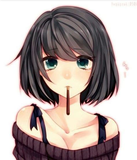 Anime Girl With Blue Green Eyes And Short Black Hair