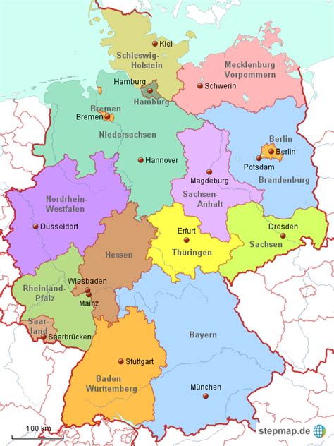 Sammlung verschiedener weltkarten, länderkarten (deutschland), stadtpläne (weltweit), interaktiver landkarten (openstreetmap) und einiger amtlicher landkarten. StepMap - Deutschland - politisch - Landkarte für Deutschland