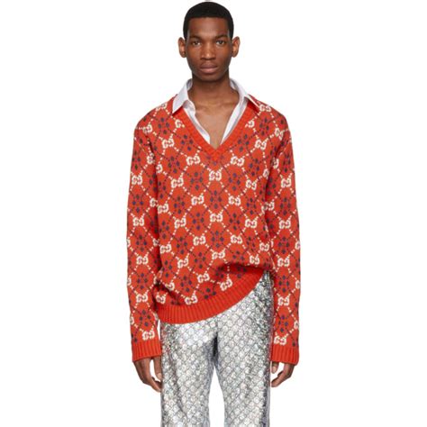 Gucci Orange Gg V Neck Sweater The Fashionisto