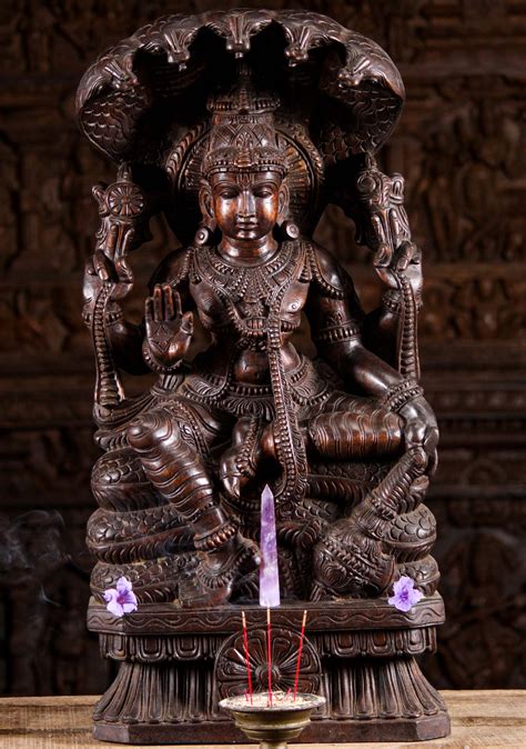 Sold Wooden Vishnu Statue Seated On Anatashesha 30 99w12b Hindu