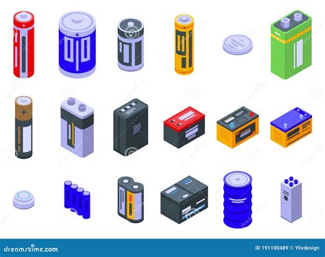 Battery Icons Set Isometric Style Stock Vector Illustration Of