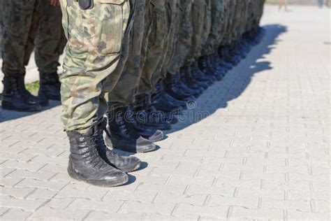 Soldati Che Stanno In Una Fila Alla Parata Militare Immagine Stock