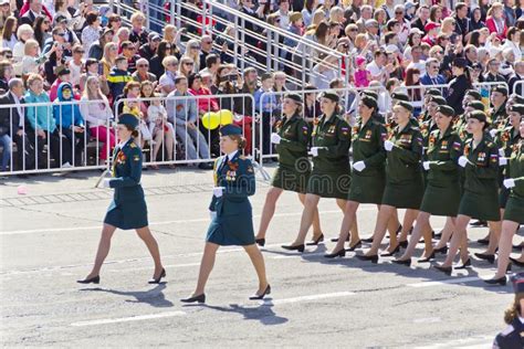 russian military women are marching at the parade on annual victory day may 9 2016 in samara
