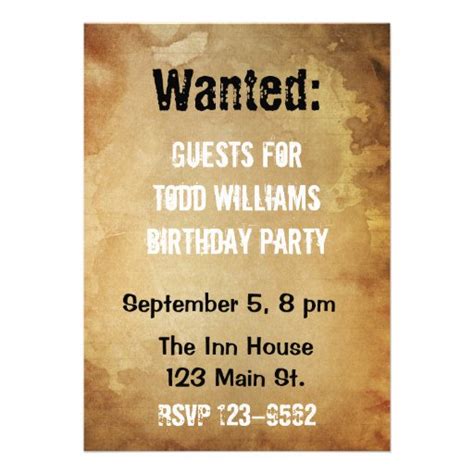 Wanted Poster Birthday Invitation 5 X 7 Invitation Card Zazzle