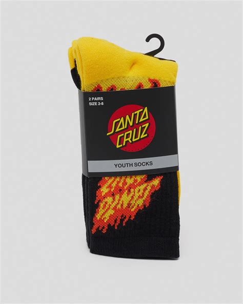 Santa Cruz Boys Flame Strip Crew Socks 2 Pack In Yellow Fast