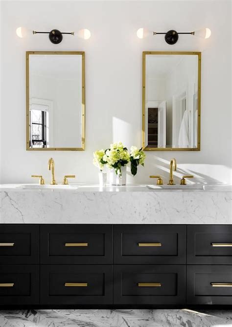 Stunning Contemporary Black White And Gold Bathroom Boasts White Walls