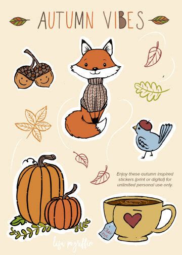 Autumn Vibes Illustrated Sticker Sheet — Lisa M Griffin Illustrator