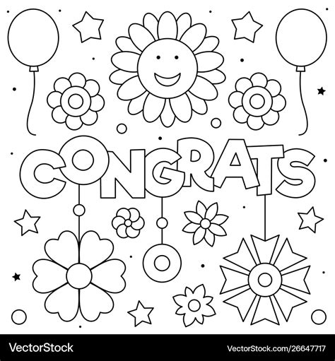 Congrats Coloring Page Black And White Royalty Free Vector