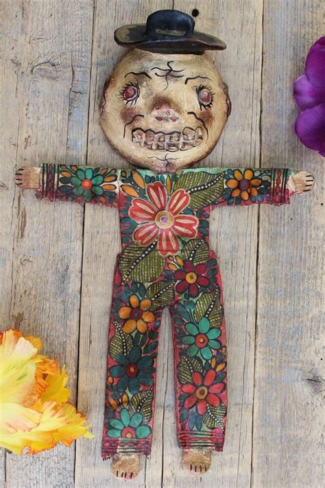 Day Of The Dead Skeleton Coconut Art Handmade And Painted Guerrero Mexico
