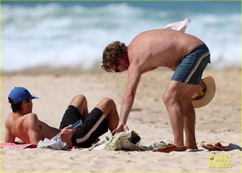 Simon Baker Hits The Beach For Shirtless Beach Day With Son Claude Photo 4970171 Celebrity