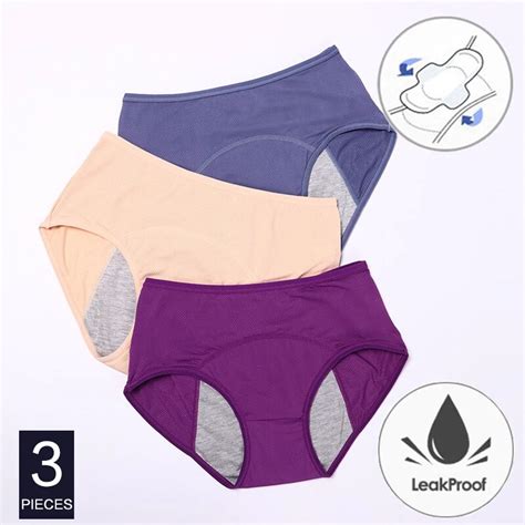 3pcsset Menstrual Panties Women Sexy Pants Leak Proof Incontinence Cotton Plus Size Underwear
